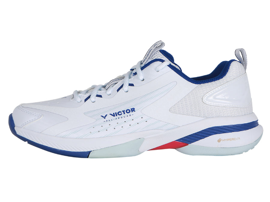 VICTOR A970TD AB CHAUSSURES BADMINTON BLANCHE ET BLEU DE PROFILE