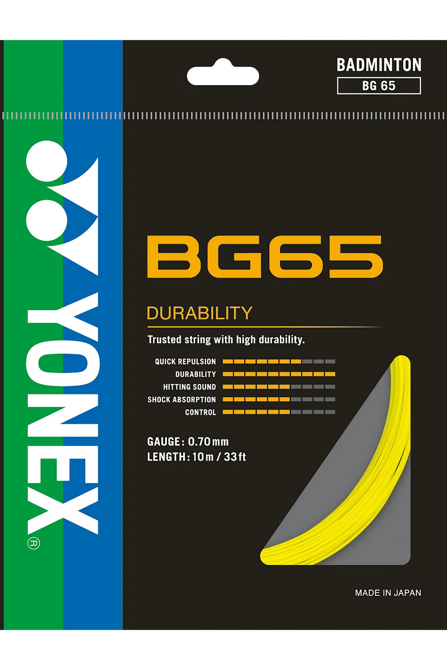 YONEX CORDAGE BG65 (10m) BADMINTON JAUNE