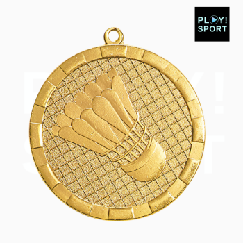 Médaille métal frappée sport badminton, couleur OR, diam 50mm