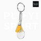 Porte-clé badminton volant jaune + raquette métal 